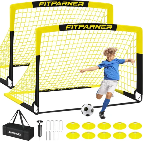 Vista 14 de Arcos de Fútbol para Niños para Patio Trasero - Juego de 2 Arcos de Fútbol Plegables Emergentes con Bola, Conos, Kit Completo de Equipo