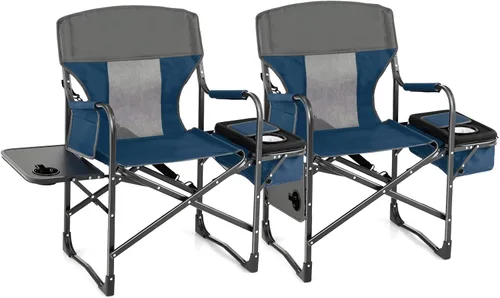 Vista 11 de Tangkula Sillas de campamento, silla de campamento plegable con mesa auxiliar, bolsa refrigeradora, silla de césped acolchada exterior portátil