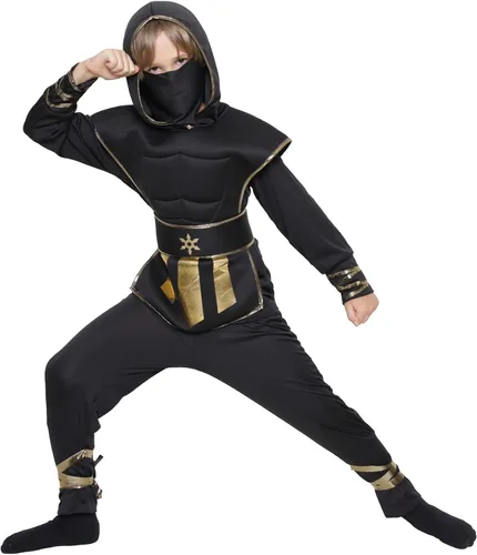 Vista 7 de Conjunto de disfraz de ninja para niños, disfraz muscular de ninja para niños, disfraz de lujo