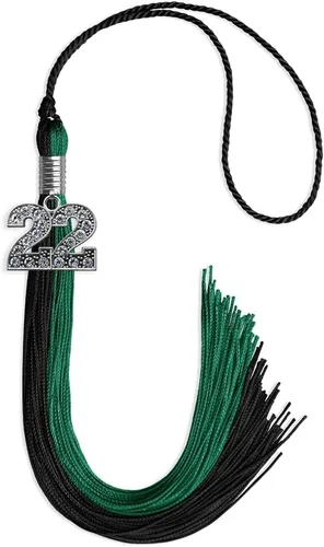 Vista 176 de Endea Graduation Borla de doble color con dije de plata brillante (negro/oro antiguo, 2025)