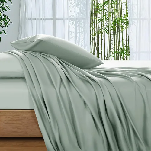 Vista 10 de SONORO KATE Sábanas 100% viscosa derivada de bambú tamaño matrimonial, sábanas ultra transpirables y refrescantes para personas que duermen con Beige