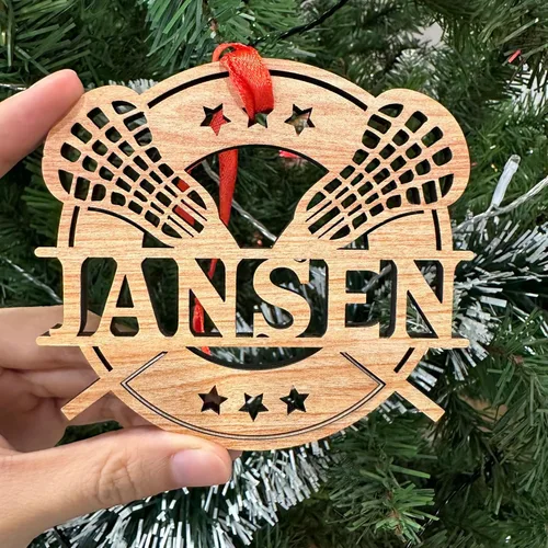 Vista 4 de Adorno personalizado de palos de lacrosse – nombre personalizado, adorno LAX, adornos de equipo de Lacrosse y jugador, decoración de regalo