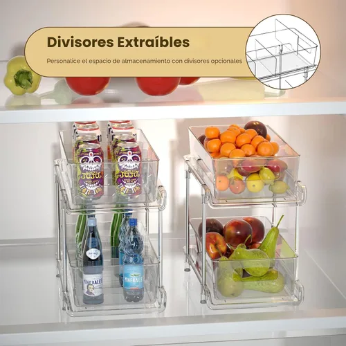 Vista 6 de HIHEGD Organizador de Almacenamiento de Baño de 2 Niveles con Separadores, Transparente, Extraíble Debajo del Fregadero para Cocina, Despensa