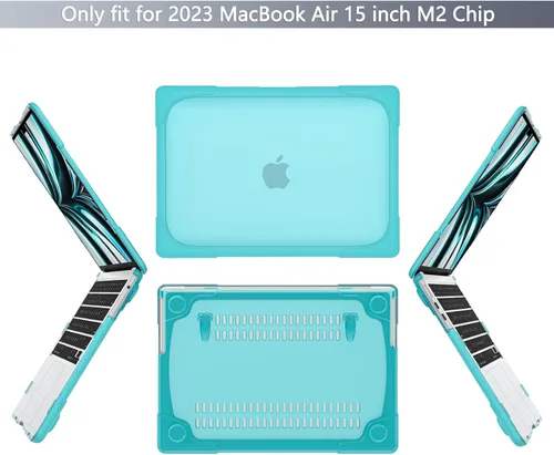 Vista 3 de Batianda Funda resistente para MacBook Air de 15 pulgadas 2026 M5 2025 M4 2024 2023 versión modelo A3448/A3241/A3114/A2941, soporte plegable Azul