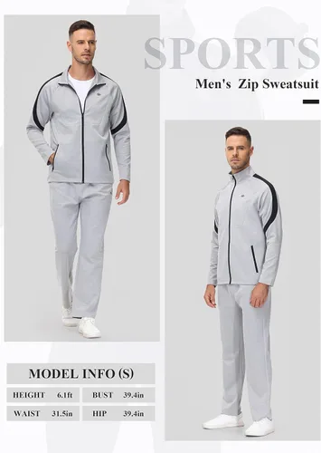 Vista 8 de MoFiz Chándal deportivo para hombre, 2 piezas, chaqueta con cremallera completa, pantalón de manga larga, casual, para correr, gimnasio