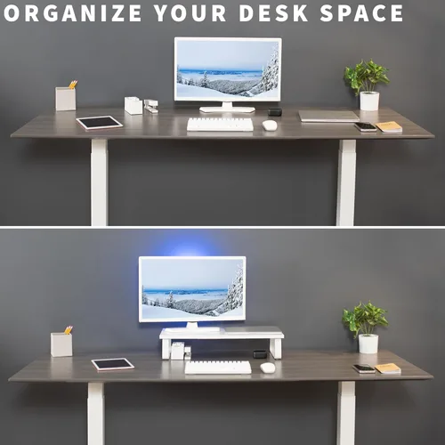 Vista 6 de VIVO Soporte para monitor de 24 pulgadas, elevador de escritorio de madera y acero, pantalla, teclado, portátil, escritorio ergonómico de TV pequeño