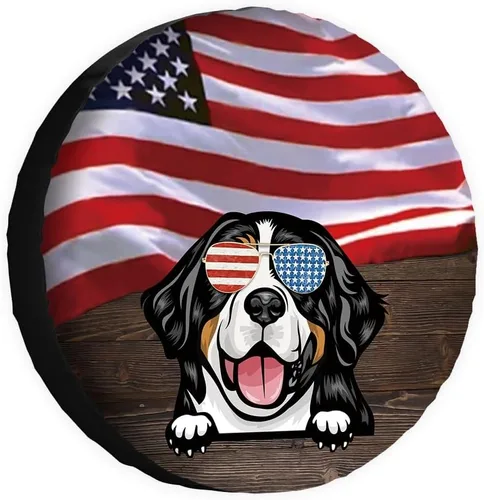 Vista 12 de Cubierta de neumático de repuesto para perro, Basset Hound con gafas de sol, con bandera de Estados Unidos, fundas protectoras de ruedas a prueba