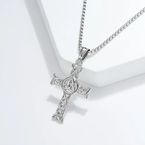 Vista 4 de Collar de cruz celta de acero inoxidable 316L con colgante de cruz de nudo celta, regalo de joyería para hombres y mujeres, Acero inoxidable, No es