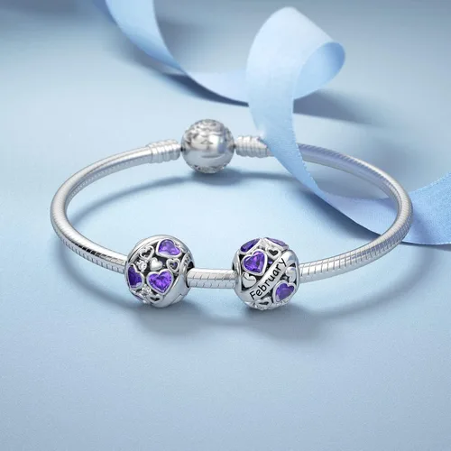 Vista 2 de DALARAN Dijes de piedra natal para pulsera de plata de ley 925 con cuentas de corazón de feliz cumpleaños para mujer