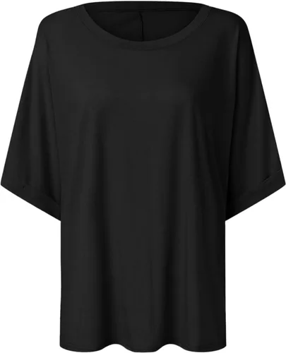 Vista 3 de Camisetas de verano para mujer, cuello redondo, de gran tamaño, básicas, informales, enrolladas, de manga corta, camisetas básicas de moda