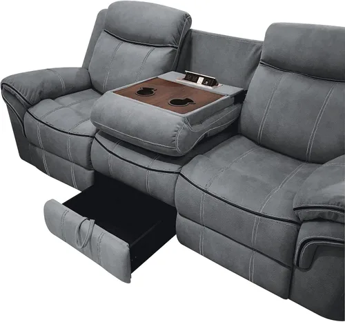 Vista 6 de Elountik Zubaida - Sofá reclinable de 3 plazas con consola y base de carga USB, sofá reclinable con cajón de almacenamiento en la base del asiento