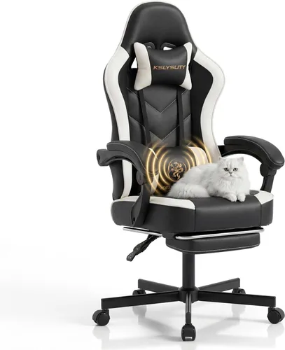 Vista 15 de Silla de escritorio para juegos para computadora, silla de oficina ergonómica de respaldo alto con reposapiés y soporte lumbar, sillas giratorias