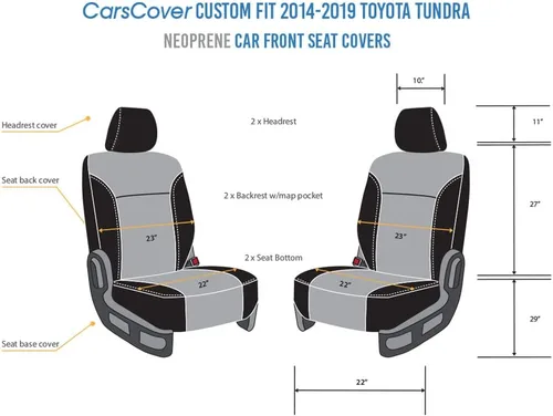 Vista 4 de CarsCover Fundas personalizadas para Toyota Tundra Pickup Truck 2014-2020, fundas de asiento delantero de automóvil, fundas de neopreno