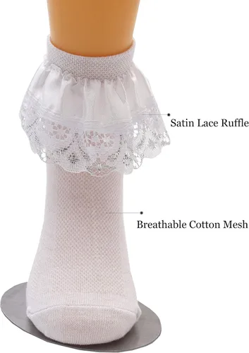 Vista 3 de Xiyadun 5 pares de calcetines de algodón de encaje con volantes para bebés y niñas pequeñas
