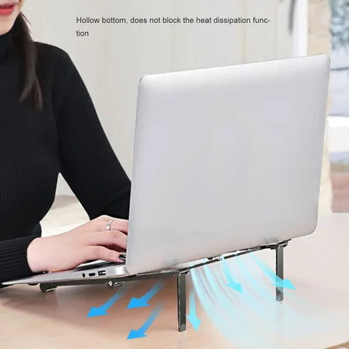Vista 2 de Foldable Laptop Stand, Portable Multi Height Adjustable Ergonomic Laptop Stand for Mobile Phone Tablet Laptop Aluminum Alloy Silicone (Grey)