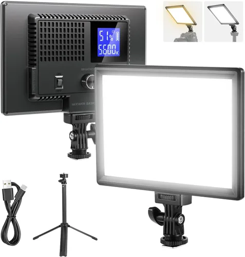 Vista 13 de NEEWER Panel de luz de video LED de 9" regulable con iluminación suave para cámara DSLR con mini trípode de escritorio, puertos USB tipo C