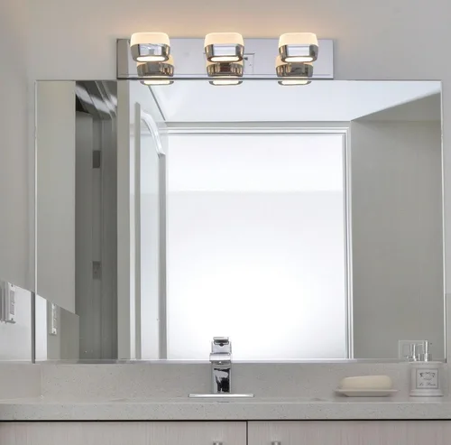 Vista 4 de ET2 E22893-89PC Volt Bubble Glass LED Soporte de pared para tocador de baño, 6 luces 18 vatios, 5 pulgadas de alto x 21 pulgadas de ancho, cromo