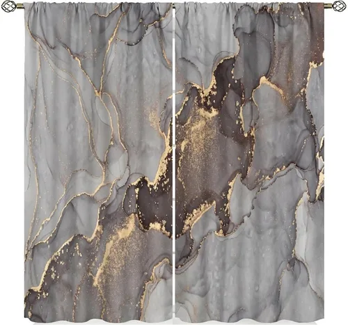 Vista 8 de Cortinas degradadas grises y negras, con textura geométrica moderna abstracta para cocina, dormitorio, sala de estar, juegos de 2 paneles