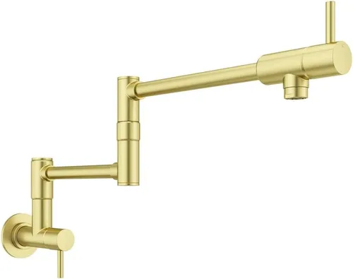 Vista 2 de Pfister Lita Pot Filler - Grifo de cocina, 2 asas, montaje en pared, un solo agujero, acabado dorado cepillado, GT533PFBG