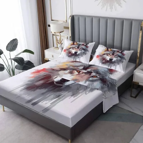 Vista 11 de Howling Wolf Sábanas tamaño individual – Sábanas de cama de lobos, microfibra suave y bolsillo profundo y sábanas y fundas de almohada estampadas