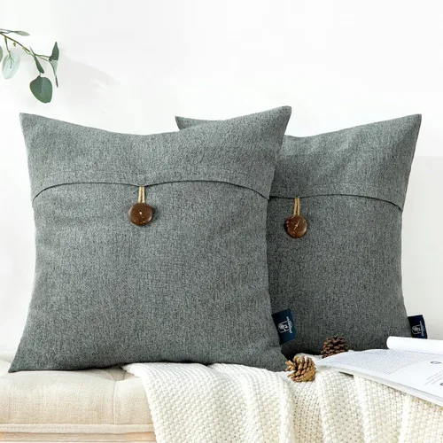 Vista 16 de Phantoscope - Juego de 2 fundas de almohada decorativas estilo campestre, de botón de coco premium y lino vintage, color blanco hueso, para sofá