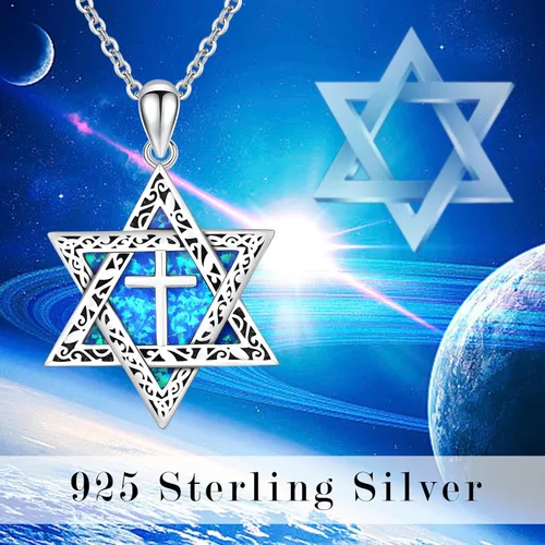 Vista 6 de PERZAT Star of David Necklace 925 Sterling Silver Jewish Star of David Cross Pendant Religious Symbols Necklace Star of David Jewelry Gift for Women
