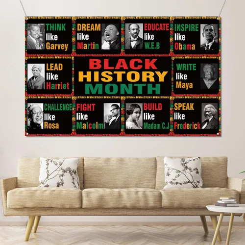 Vista 4 de Sunwer Cartel de fondo de cabina de fotos del mes de la historia negra, póster inspirador de pared afroamericano, tablón de anuncios para el aula