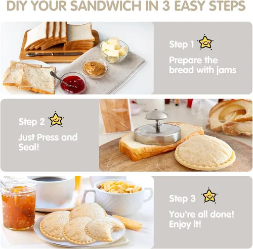 Vista 4 de Cortadores de sándwiches y selladores para niños, máquina de sándwiches sin corteza, ideal para lonchera y lonchera Bento para niños y niñas