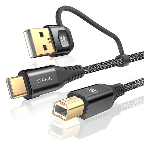Vista 10 de Cable de impresora 2 en 1 USB-A/C a USB-B de 6.6 pies, cable MIDI tipo C trenzado de alta velocidad cable de impresora para HP Canon Dell Epson