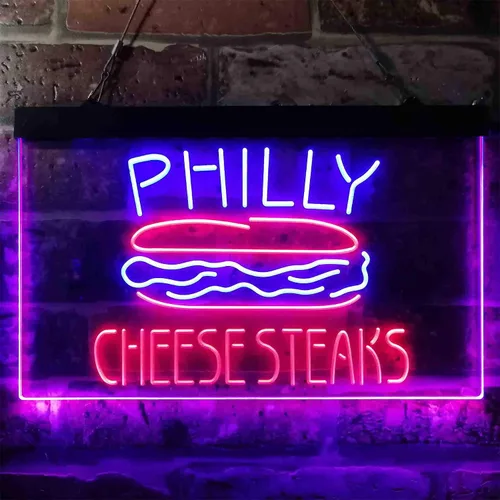 Vista 2 de ADVPRO Philly Cheese Steaks Café - Letrero de neón LED de doble color, azul y rojo, 24 x 16 pulgadas st6s64-i3850-br