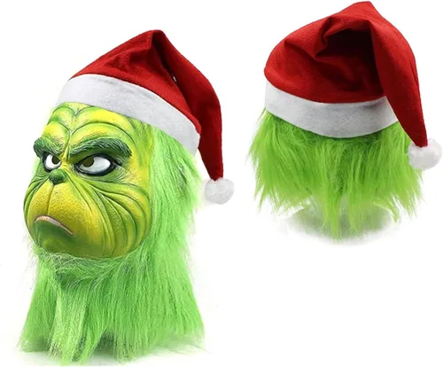 Vista 4 de WPOZD Máscara de látex para cosplay de Navidad, máscara de disfraz verde para adultos