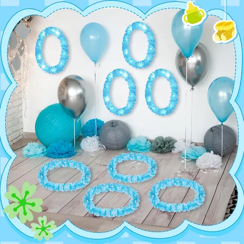 Vista 6 de 24 piezas de collar de flores de Leis hawaianas con luces LED, para playa, tropical, carnaval, fiesta, suministros de boda, Luau para bailes de Azul
