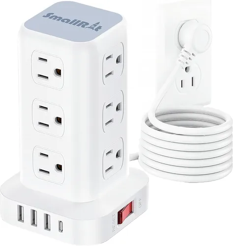 Vista 11 de Regleta de alimentación con 12 tomas, 4 USB (1 USB C), cable de extensión de 6.5 pies con múltiples tomas, estación de carga, torre de regleta