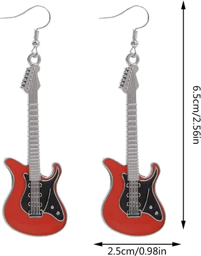 Vista 3 de Aretes de aro pequeños de metal con diseño de guitarra eléctrica, color blanco y negro, para mujeres, niñas, amantes de la música, profesores