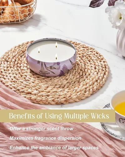 Vista 4 de M&SENSE Velas aromáticas de bayas cítricas, vela grande de lata de soja de 3 mechas, más de 40 horas de tiempo de combustión, cera vegana 100%