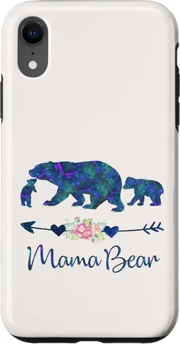 Vista 24 de Teal Blue Purple Floral Mama Bear and Two Cubs White Case for iPhone 16