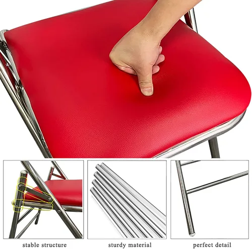 Vista 3 de QQXX Silla plegable con asiento acolchado de piel sintética, silla plegable portátil de metal con respaldo, silla de oficina básica, silla de Negro