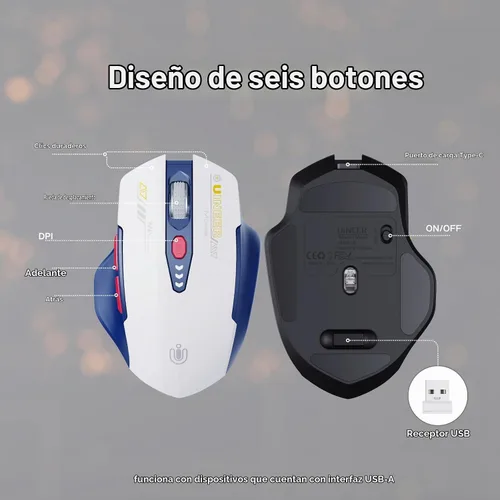 Vista 6 de Uineer Wireless Mouse, 2.4GHz Rechargeable Computer Mouse, Battery Display Azul y blanco