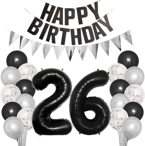 Vista 12 de Juego de decoraciones de fiesta de cumpleaños número 15 para niñas, niños, mujeres y hombres, pancarta negra con letras de feliz cumpleaños