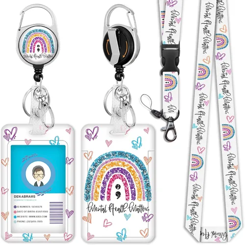 Vista 7 de Giancomics Soporte para tarjetas de identificación negro con cordón, cordones para insignias de identificación con carrete de insignia retráctil