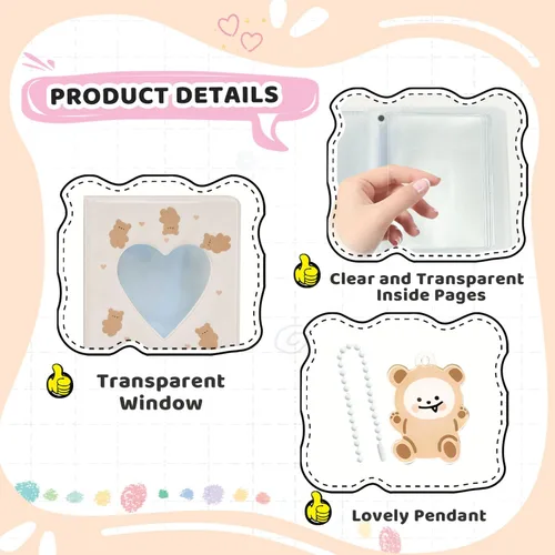 Vista 3 de Carpeta para tarjetas fotográficas Kpop de 3 pulgadas, bonito álbum de fotos, portátil, álbum de tarjetas de fotos Kpop con bonito colgante