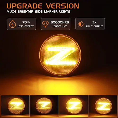 Vista 2 de Luces de señal lateral secuencial LED Amber para Nissan 370z Z34 2009-2020, 350Z Z33 2003-2009, reemplazan la señal de giro OEM 26165-1EK0A, lente