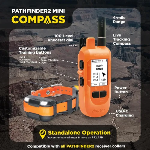 Vista 2 de Dogtra PATHFINDER2 MINI Compass Live GPS Sistema de seguimiento y entrenamiento de perros – Collar electrónico de alcance de 4 millas de mano sin