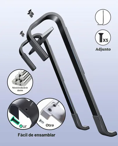 Vista 7 de Soporte para laptop para escritorio, soporte para MacBook SOQOOL resistente, soporte para laptop ergonómico ventilado de aluminio compatible