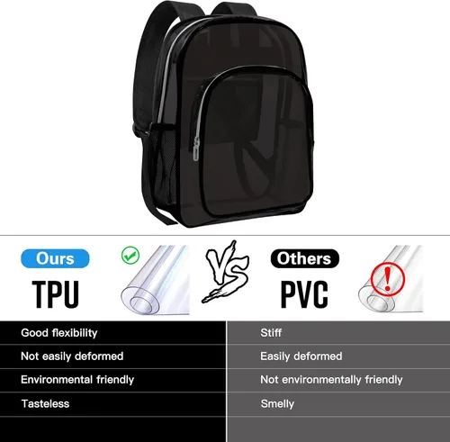 Vista 5 de Mochila transparente resistente Mochila transparente para trabajo de viaje de seguridad (negro)