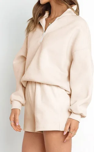 Vista 4 de AUTOMET Conjunto de 2 piezas de gran tamaño para mujer, sudadera a juego con media cremallera