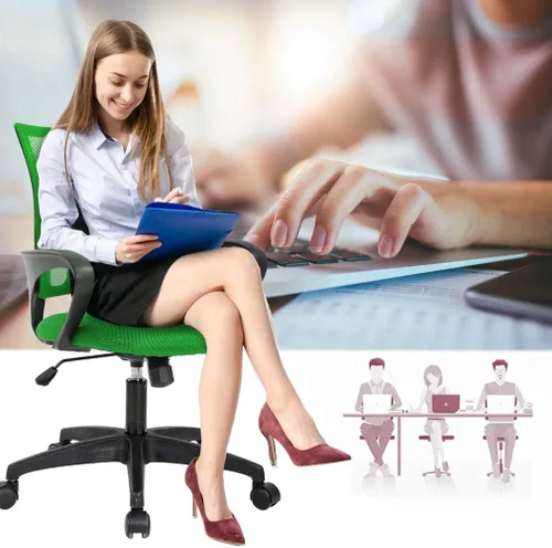 Vista 3 de Silla de oficina en casa, sillas de escritorio de malla para computadora con soporte lumbar, reposabrazos de altura ajustable, respaldo medio, silla
