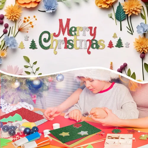 Vista 6 de Yeaqee 100 hojas de papel de cartulina con purpurina de Navidad, papel de regalo metálico de 8.5 x 11 pulgadas, cartulina pesada de 8.82 oz/m²