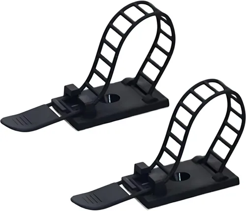 Vista 2 de 50 soportes ajustables para ataduras de cables, clips adhesivos para cable con orificio para tornillo, organizador de cables reutilizable
