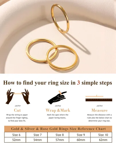 Vista 6 de LOYALLOOK Anillos apilables rellenos de oro de 14 quilates de 0.059 pulgadas para mujer, anillos de acero inoxidable lisos y delgados para nudillos